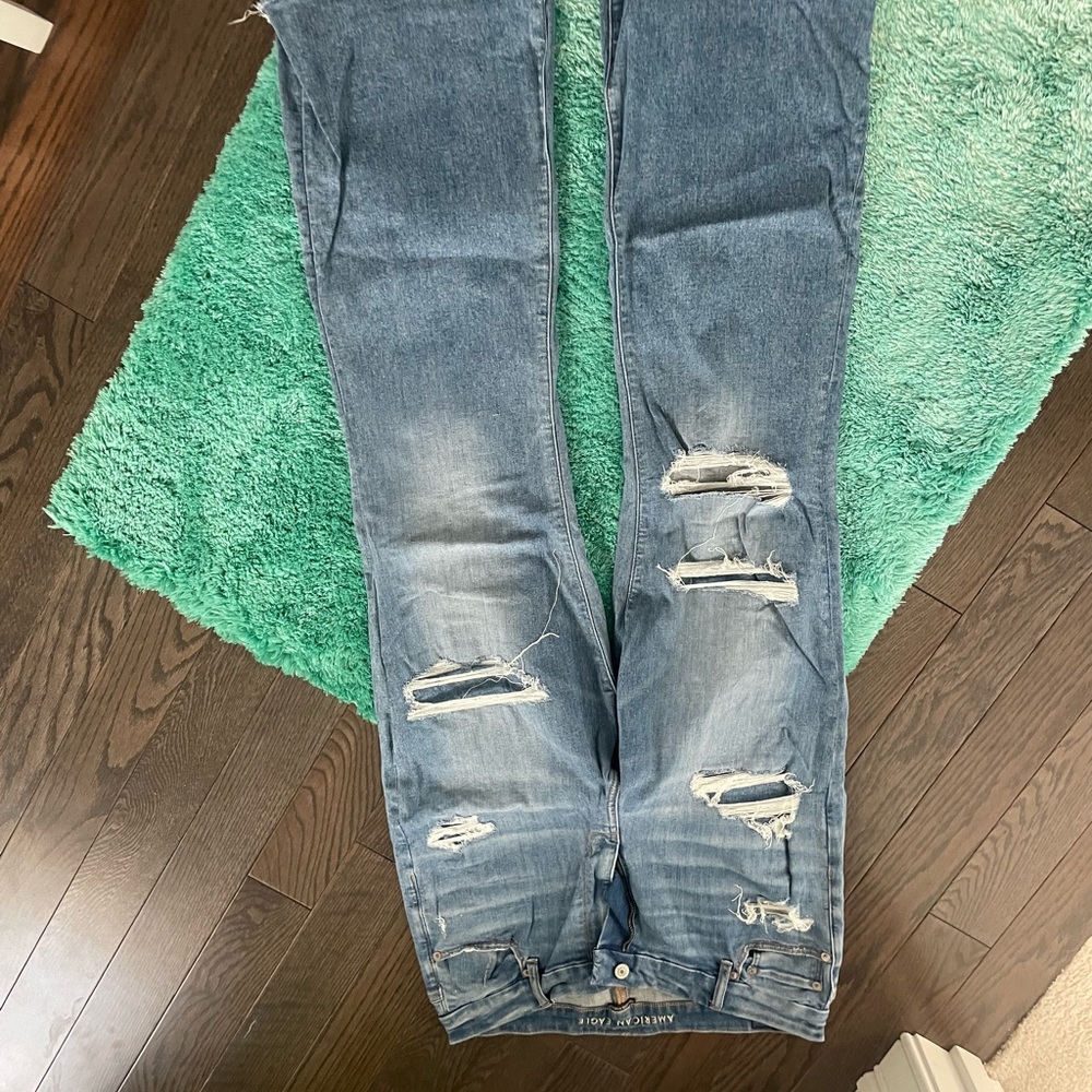 American Eagle Outfitters Classic Blue Denim CURVY SUPER HI RISE FLARE